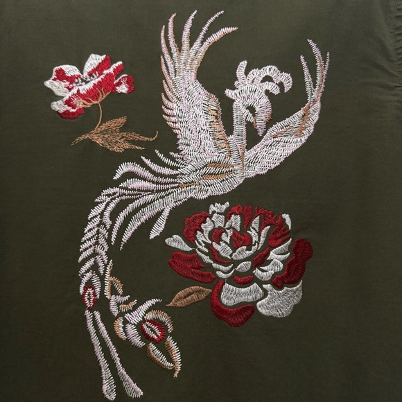 Lunik Embroidered Utility Jacket Button Front Pockets Green Size Small - Picture 9 of 12